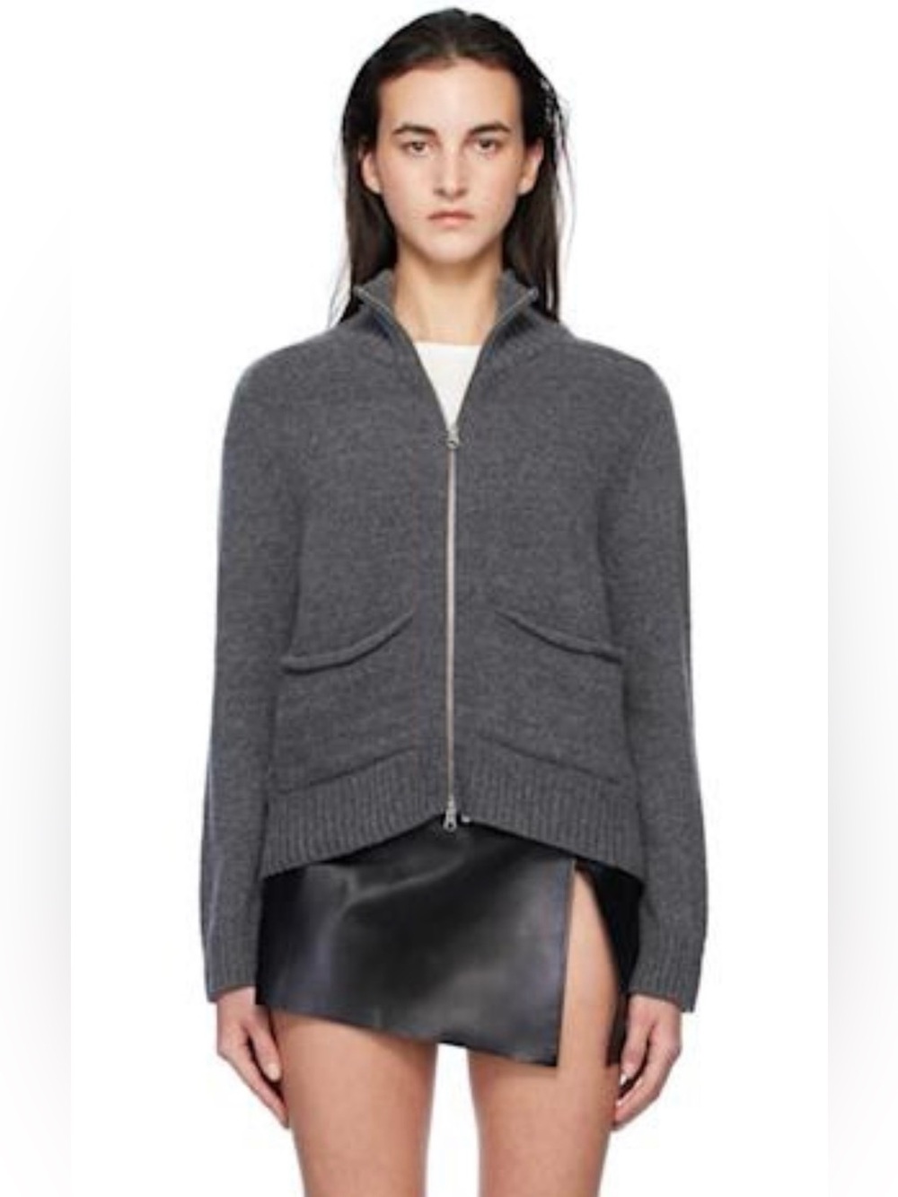 Gimaguas Charcoal Gray Zip-Front Knit Runner Sweater